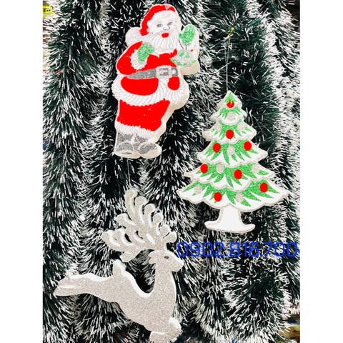 Set 3 món Hình ông già noel cây thông tuần lộc 20cm có hình 2 mặt bằng xốp treo Trang trí cây thông noel ngày giáng sinh