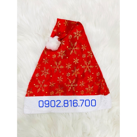 [Có sẵn] Nón Noel vải họa tiết bông tuyết trăng sao nhũ vàng phụ kiện trang phục noel ngày lễ giáng sinh