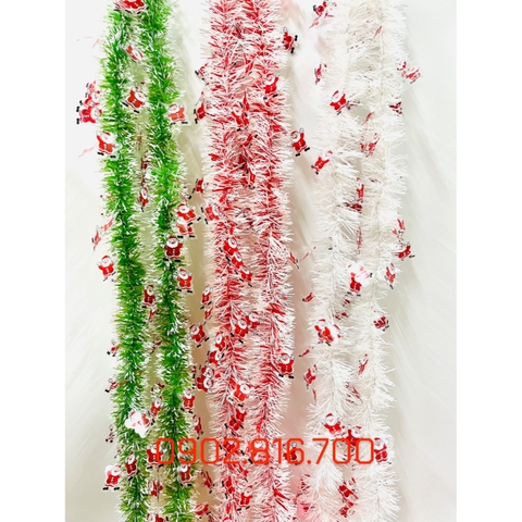 Dây kim tuyến xù dây chồn đính hình ông già noel dễ thương dài 1m9 phụ kiện trang trí cây thông noel - giáng sinh