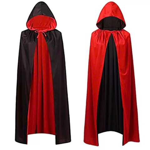 Áo Choàng có nón ma cà rồng 2 lớp đổi 2 màu đỏ đen trang phục hoá trang lễ hội halloween cho trẻ em và người lớn