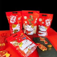 Túi zip đựng bánh cookies mèo thần tài đỏ