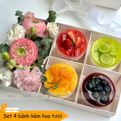 Set quà tặng 4 bánh kèm hoa tươi