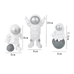 Bộ 3 phi hành gia trang trí màu bạc trang trí bánh