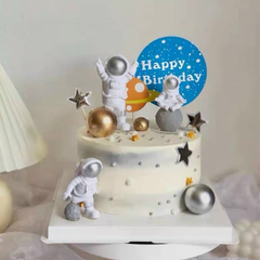 Bộ 3 phi hành gia trang trí màu bạc trang trí bánh