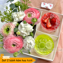 Set quà tặng 2 bánh kèm hoa tươi