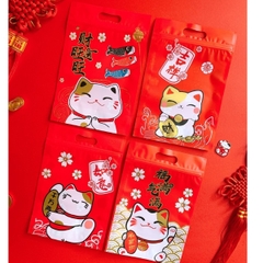 Túi zip đựng bánh cookies mèo thần tài đỏ