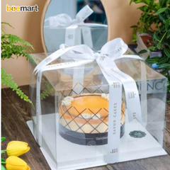 Hộp nhựa trong đựng bánh gato đế trắng 21,5*21,5*23cm
