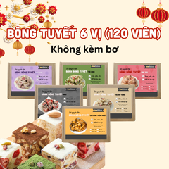 Combo 6 vị Bông tuyết 20 viên (Dâu + Truyền thống + Trà xanh+ Oreo + Chà bông + Việt quất) - Không bơ