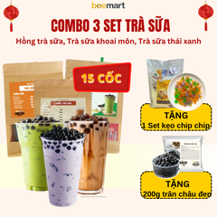 Combo 3 set trà sữa: Hồng trà, khoai môn, thái xanh