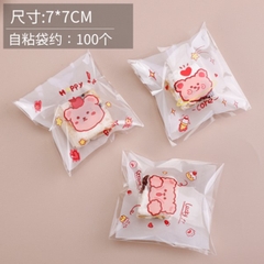 Túi cookies dán mép gấu hồng 7*7 (20c)