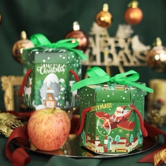 Hộp đựng quà Noel lục giác quai xách màu xanh 10x5.3cm