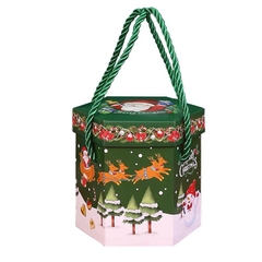 Hộp đựng quà Noel lục giác quai xách màu xanh 10x5.3cm