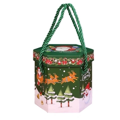 Hộp đựng quà Noel lục giác quai xách màu xanh 10x5.3cm