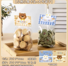 Túi cookie trong đựng bánh kèm tag gấu thỏ 9x18cm (10c)