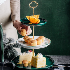 Khay sứ 3 tầng xanh cổ vịt và trắng