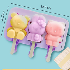 Khuôn kem silicon kèm que 3 hình mèo thỏ gấu