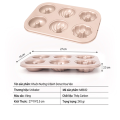 Khuôn nướng 6 bánh Donut hoa văn UniBaker