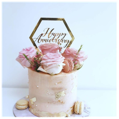 Topper mica Anniversary đa giác vàng