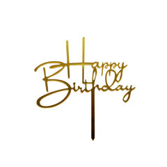 Topper mica Happy Birthday chữ mảnh