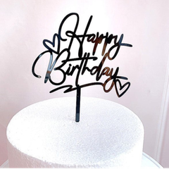 Topper mica HPBD 2 trái tim (màu đen)