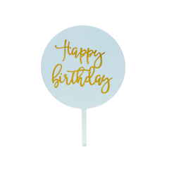 Topper mica HPBD tròn xanh