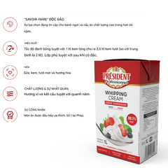 Whipping Cream President 35,1% hộp 1L