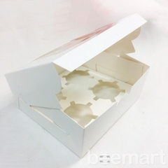 Hộp cupcake mở nắp 4 bánh màu trắng