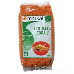 Đậu lăng đỏ cam san hô hữu cơ Markal 500g