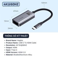 Dây Chuyển USB-C To HDMI 4K/60Hz Dài 1.5M Hagibis 604368
