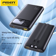 Pin dự phòng 20000mAh - PISEN Quick 22.5W liền cáp sạc iPhone & Type-C (D28)