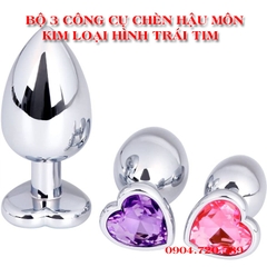 BỘ 3 CÔNG CỤ CHÈN HẬU MÔN KIM LOẠI HÌNH TRÁI TIM