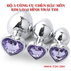 BỘ 3 CÔNG CỤ CHÈN HẬU MÔN KIM LOẠI HÌNH TRÁI TIM