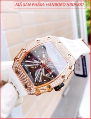 Đồng Hồ Nam Hanboro Opera Đá Rose Gold Dây Silicone Trắng (43x50mm)