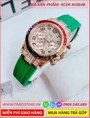 dong-ho-nu-xcer-tua-rolex-dinh-da-nhieu-mau-rose-gold-day-cao-su-xanh-timesstore-vn