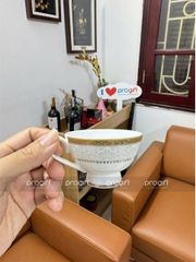 Bộ ấm chén sứ xương phong cách Châu Âu khảm bạc