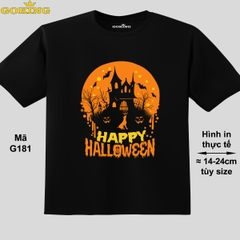 HAPPY HALLOWEEN, mã G181. Áo thun trẻ em in siêu đẹp cho bé trai, bé gái. Áo phông thoát nhiệt GOKING hàng hiệu cao cấp