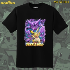 PK3-Đen. Áo thun Pokemon siêu đẹp, form unisex cho nam nữ trẻ em, bé trai gái. Áo phông hàng hiệu Goking