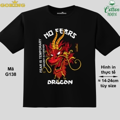 NO FEARS DRAGON, mã G138. Áo thun trẻ em in hình rồng cho bé trai. Áo phông thoát nhiệt GOKING hàng hiệu cao cấp