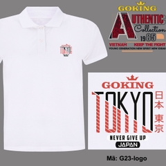 TOKYO, NEVER GIVE UP, mã logo.g23. Áo thun cổ trụ in 3D cho nam nữ, trẻ em, team, gia đình. Áo phông polo quà tặng ý nghĩa