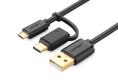 Dây đa năng USB ra Micro-USB kèm đầu chuyển USB-C dài 0.25M (Black)