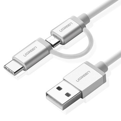 DÂY USB 2.0 ĐA NĂNG RA MICRO USB VÀ ĐẦU CHUYỂN USB-C 1M (BẠC)