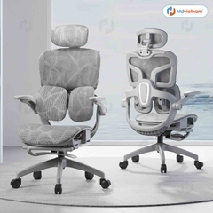 Ghế công thái học HTD-621 Pro đỡ thắt lưng 2D tạo hình cánh bướm có 2 cụm lò xo hỗ trợ có gác chân