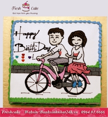 Bánh sinh nhật kỉ niệm tình yêu đi chơi bằng xe đạp [MS:1435]