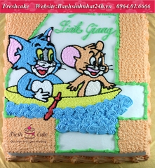 Bánh sinh nhật vẽ hình Tom và Jerry đi chơi thuyền [MS:1857]