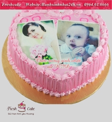 Bánh sinh nhật in ảnh trái tim tông hồng đầy lãng mạn [MS:0645]
