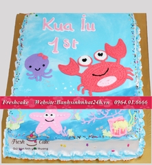 Bánh sinh nhật vẽ hình bé cua và mực chủ đề biển đáng yêu [MS:1874]