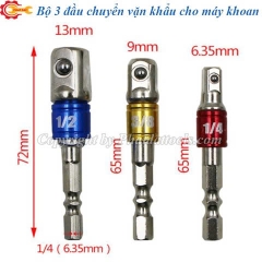 Bộ 3 Đầu Chuyển Vặn Khẩu 1/2-3/8-1/4 Cho Máy Khoan DCVK-3
