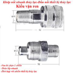 Combo Đầu Đực + Cái Nối Nhanh Thiết Bị Thủy Lực Vặn Ren