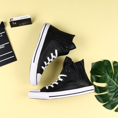 Outlet Converse zip cao cổ da đen CCDD019