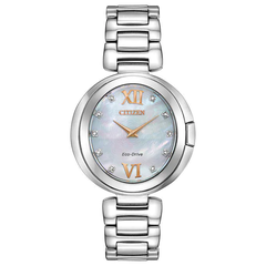 Đồng hồ nữ thạch anh mặt số bằng thép không gỉ Citizen Eco-Drive Capella Mother-of-Pearl Dial